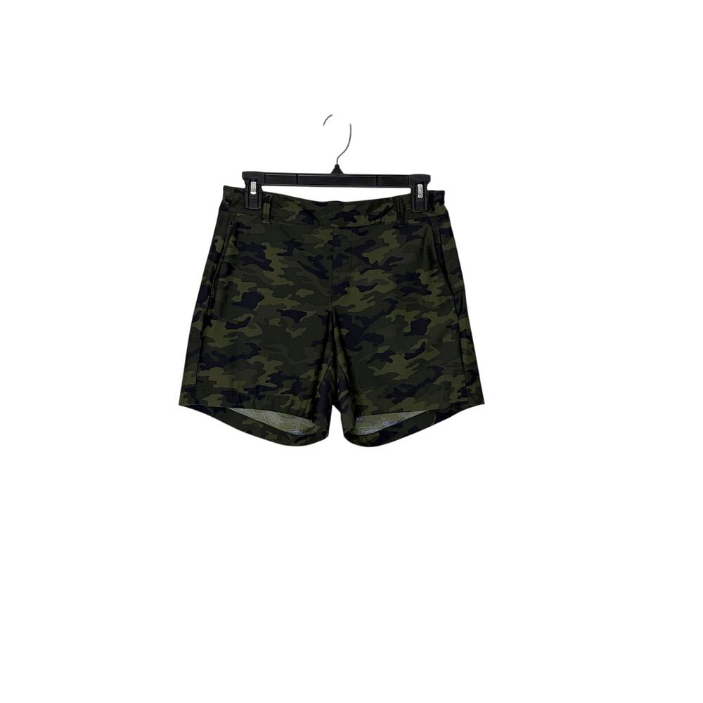 SPANX Sunshine Green Camo Shorts Sz S Pull On Quick Dry Stretch 6" inseam